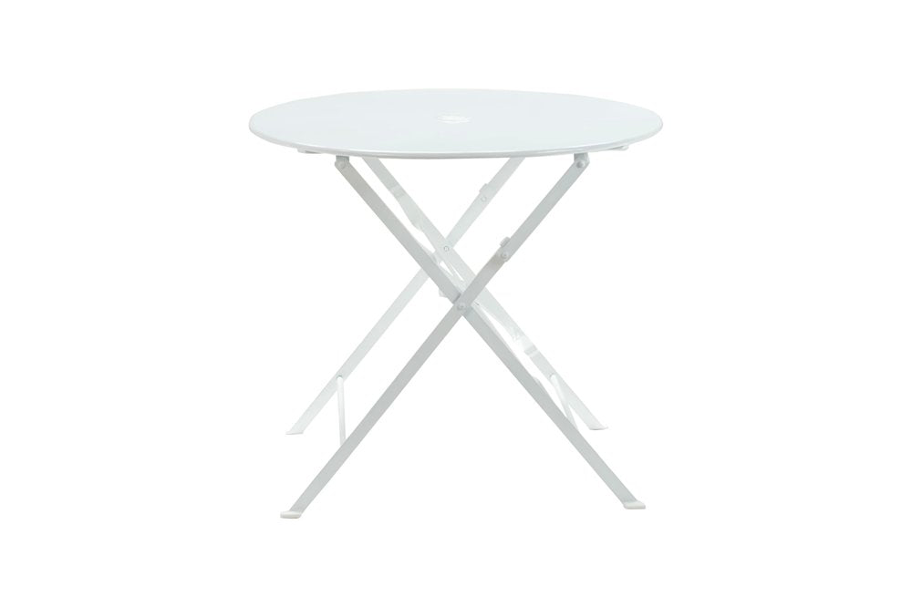 White Rounded Aluminum Folding Outdoor Bistro Table with Umbrella Hole