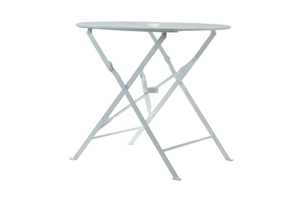 White Rounded Aluminum Folding Outdoor Bistro Table with Umbrella Hole