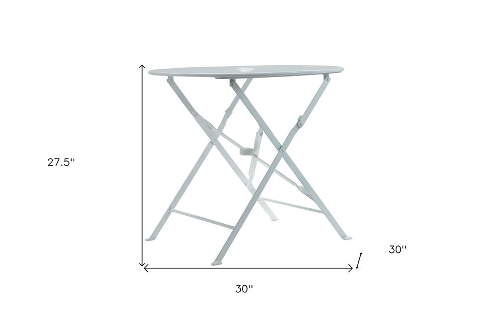 White Rounded Aluminum Folding Outdoor Bistro Table with Umbrella Hole