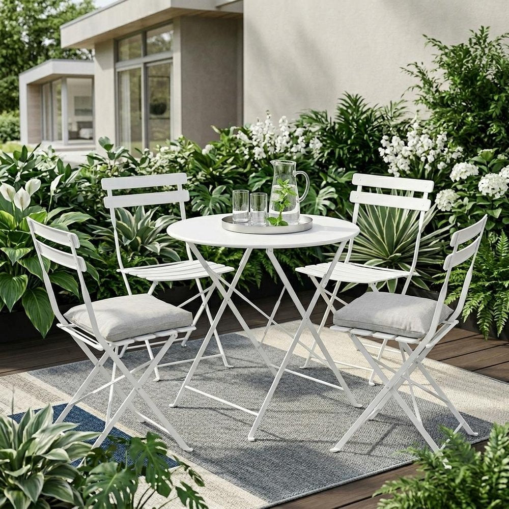 White Rounded Aluminum Folding Outdoor Bistro Table with Umbrella Hole