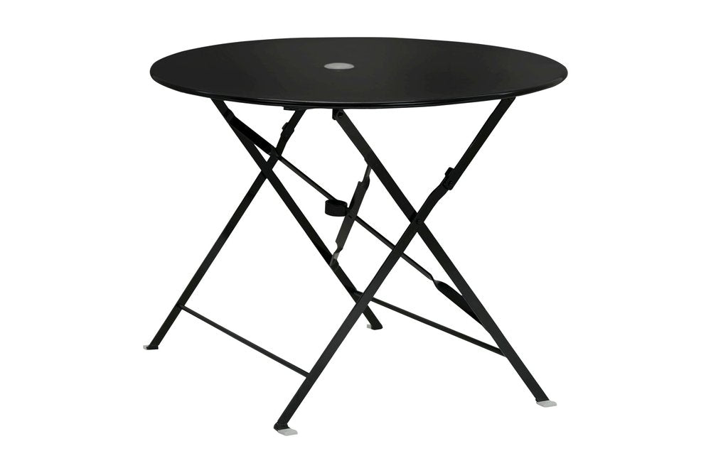 Black Rounded Aluminum Folding Outdoor Dining Table with Umbrella Hole