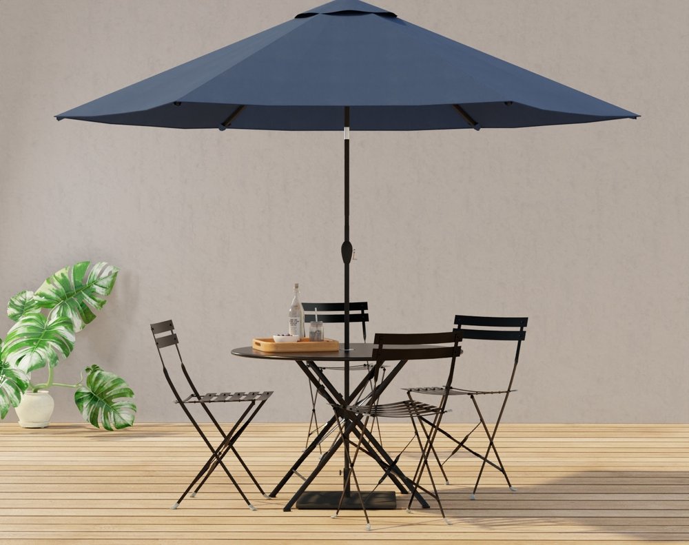 Black Rounded Aluminum Folding Outdoor Dining Table with Umbrella Hole
