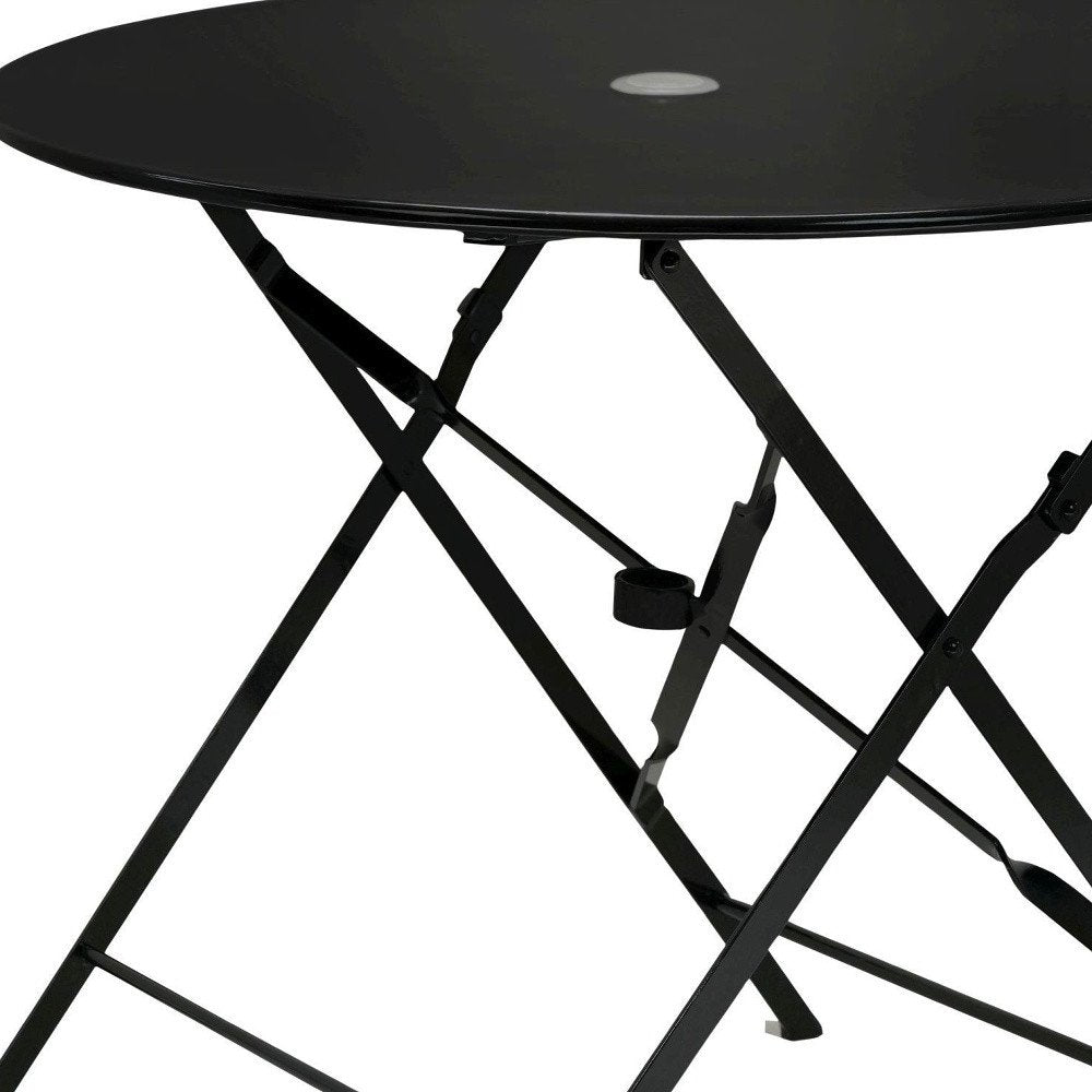 Black Rounded Aluminum Folding Outdoor Dining Table with Umbrella Hole