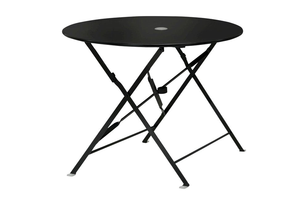 Black Rounded Aluminum Folding Outdoor Dining Table with Umbrella Hole
