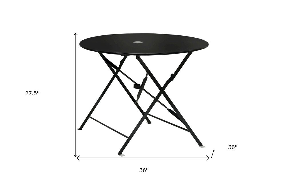 Black Rounded Aluminum Folding Outdoor Dining Table with Umbrella Hole