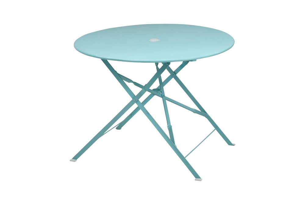 Aqua Rounded Aluminum Folding Outdoor Dining Table with Umbrella Hole