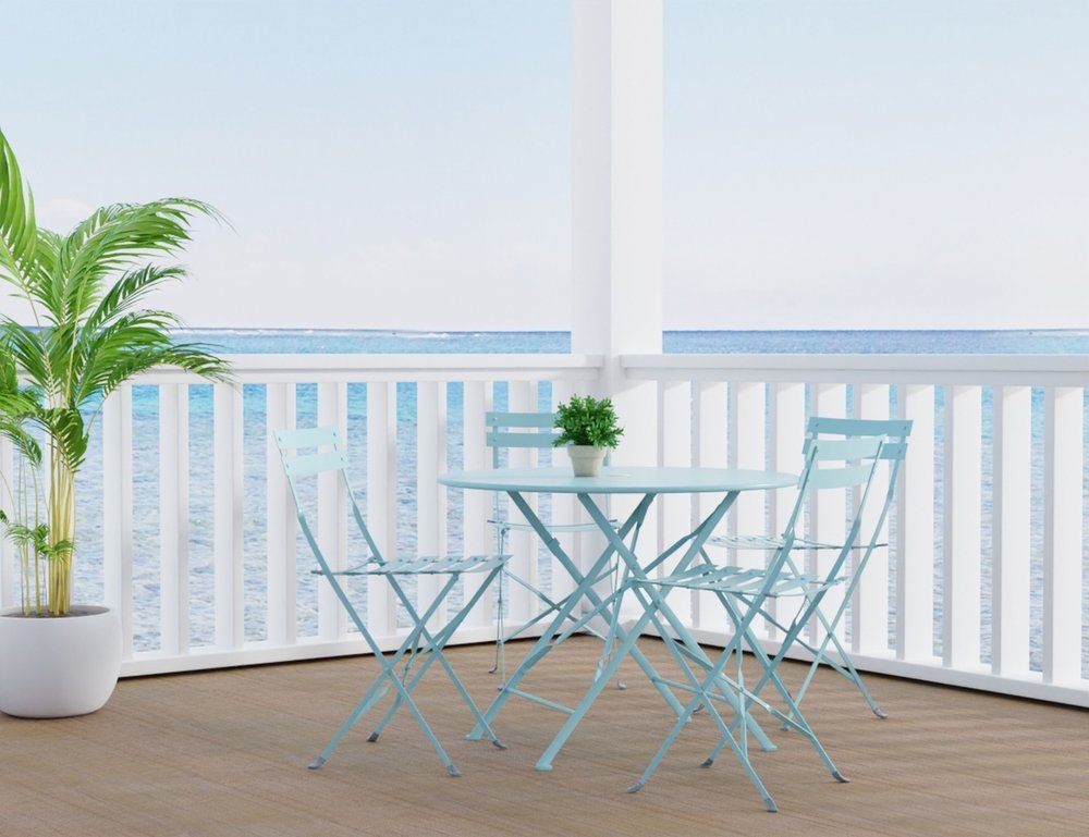 Aqua Rounded Aluminum Folding Outdoor Dining Table with Umbrella Hole