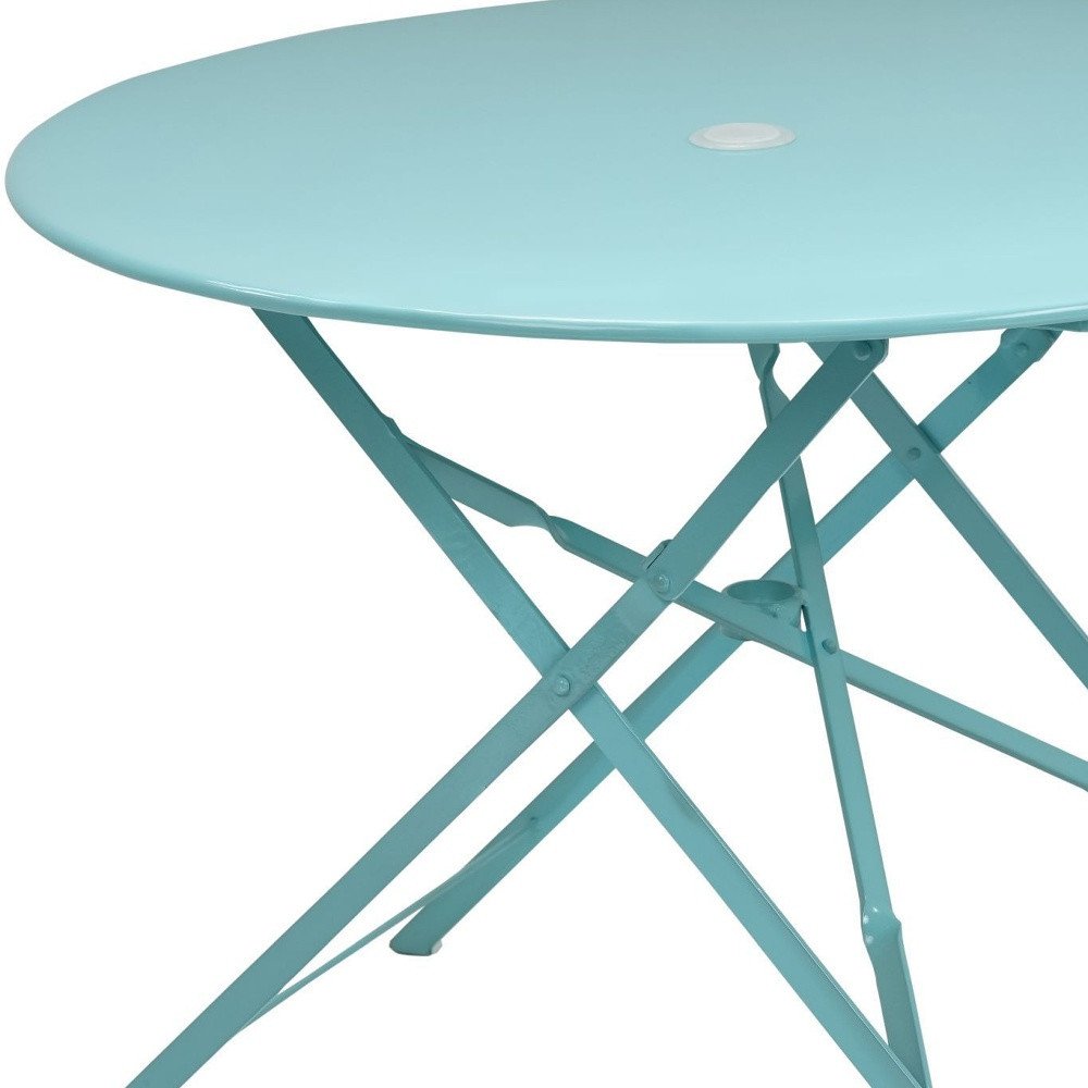 Aqua Rounded Aluminum Folding Outdoor Dining Table with Umbrella Hole