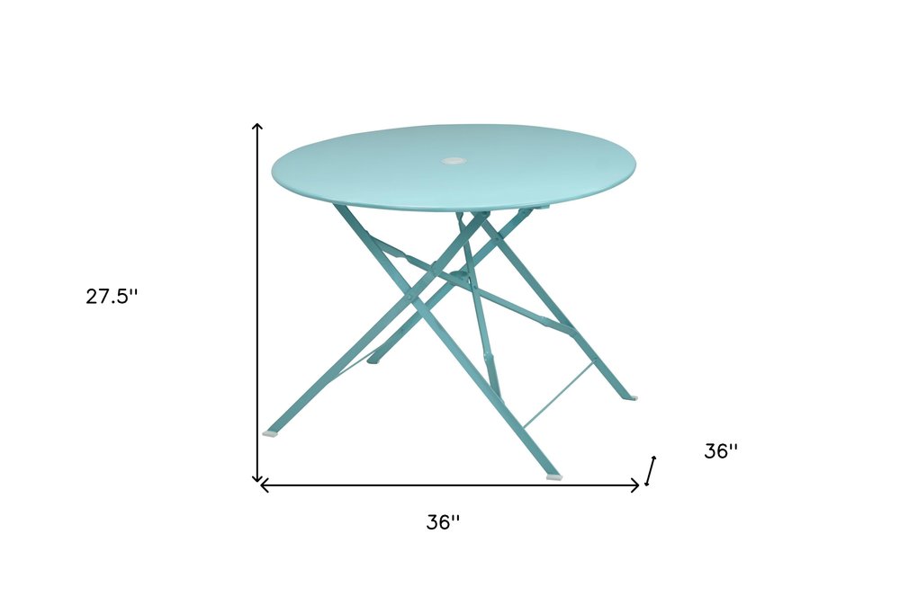 Aqua Rounded Aluminum Folding Outdoor Dining Table with Umbrella Hole