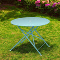 Aqua Rounded Aluminum Folding Outdoor Dining Table with Umbrella Hole