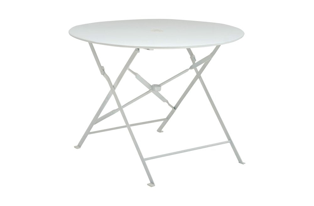 White Rounded Aluminum Folding Outdoor Dining Table with Umbrella Hole