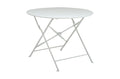 White Rounded Aluminum Folding Outdoor Dining Table with Umbrella Hole