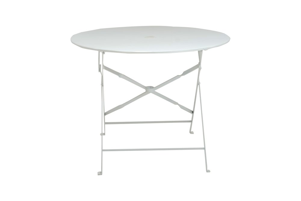 White Rounded Aluminum Folding Outdoor Dining Table with Umbrella Hole