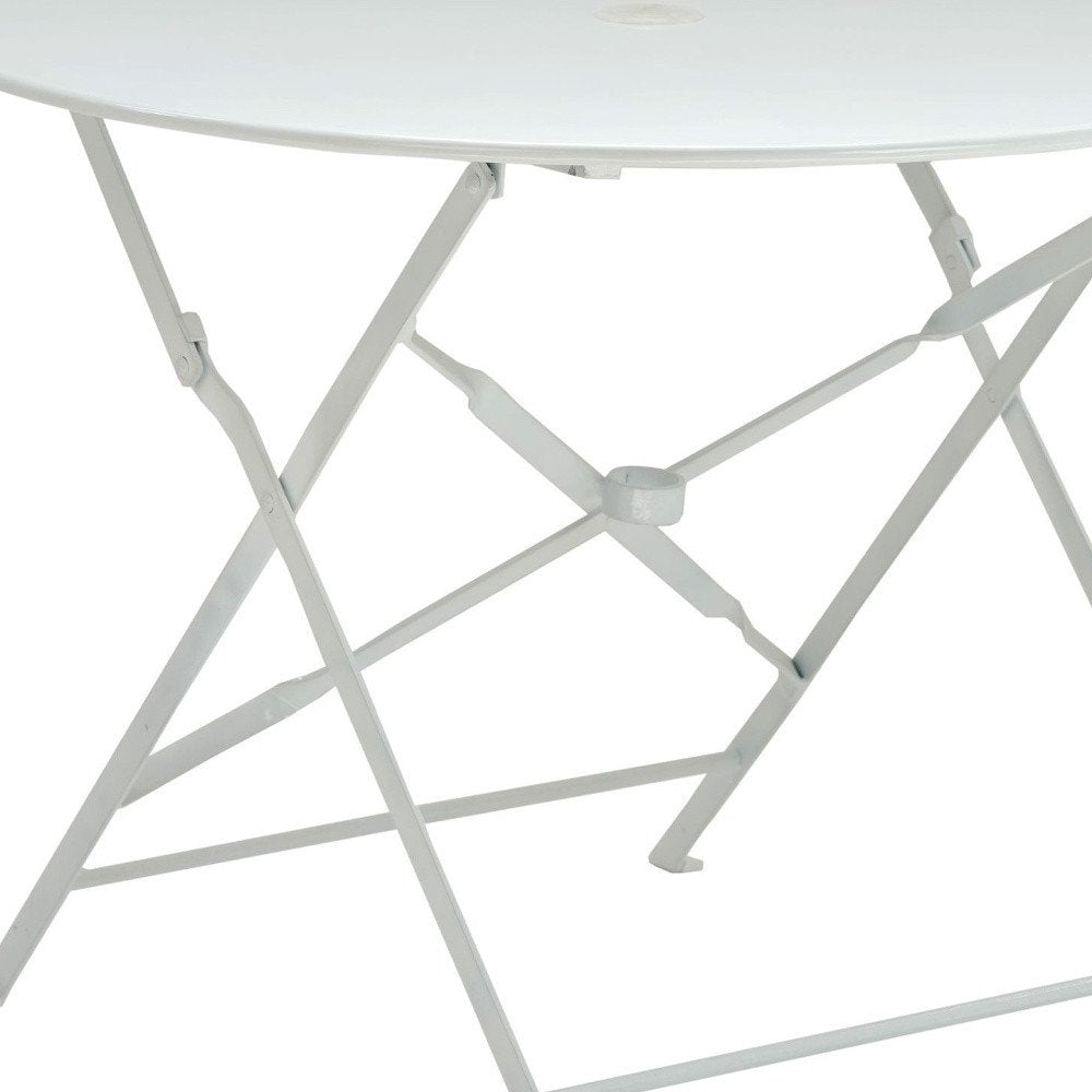 White Rounded Aluminum Folding Outdoor Dining Table with Umbrella Hole