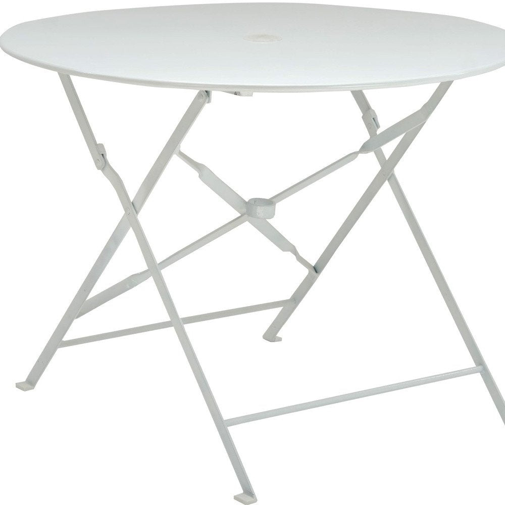 White Rounded Aluminum Folding Outdoor Dining Table with Umbrella Hole