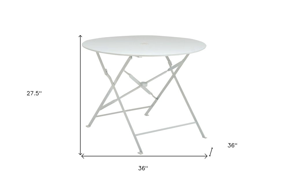 White Rounded Aluminum Folding Outdoor Dining Table with Umbrella Hole