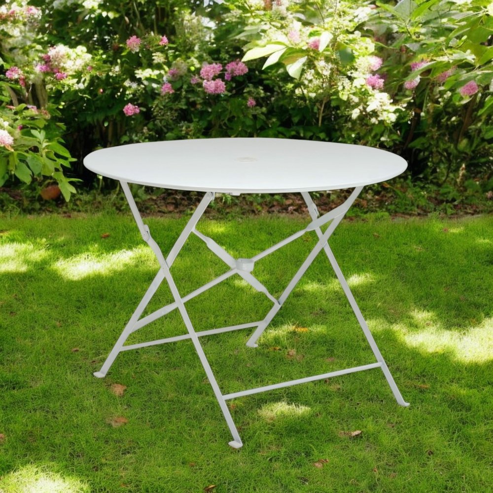 White Rounded Aluminum Folding Outdoor Dining Table with Umbrella Hole
