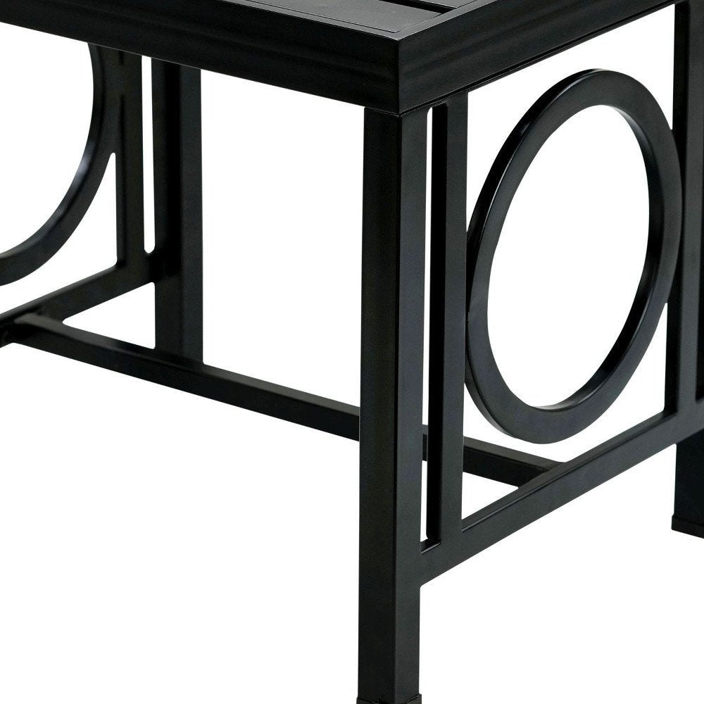 Black Aluminum Geo Slat Outdoor Side Table - 16-inch