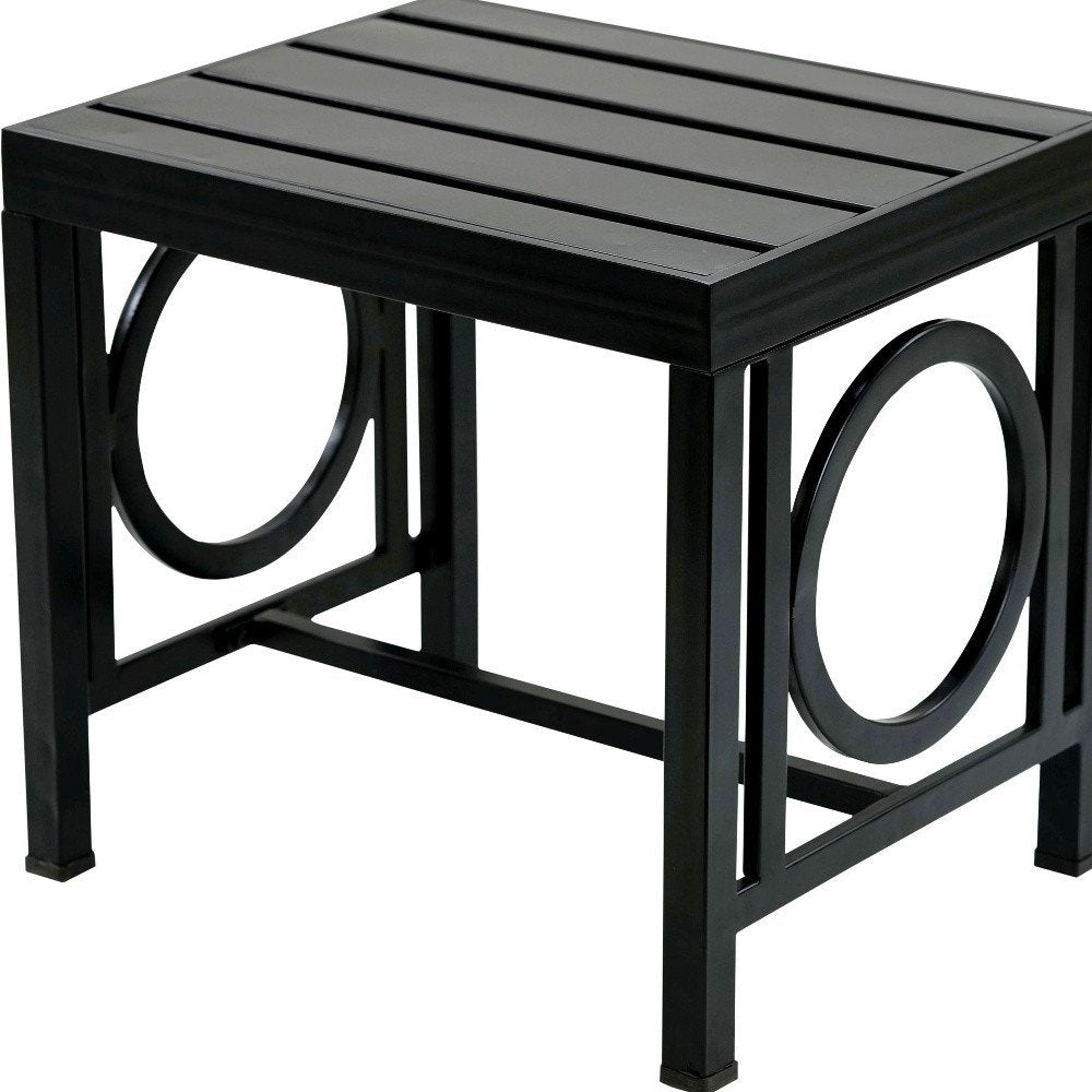Black Aluminum Geo Slat Outdoor Side Table - 16-inch