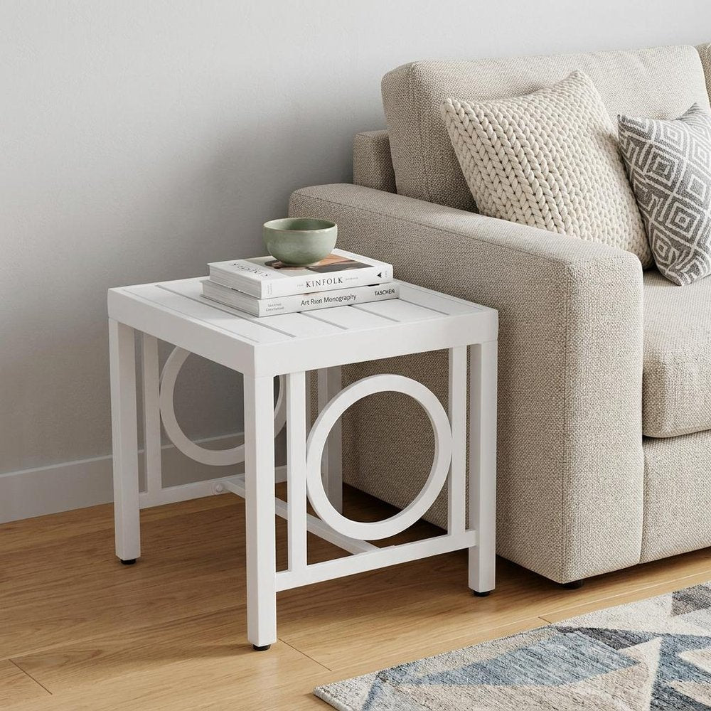 White Metal Outdoor Side Table - 16-inch