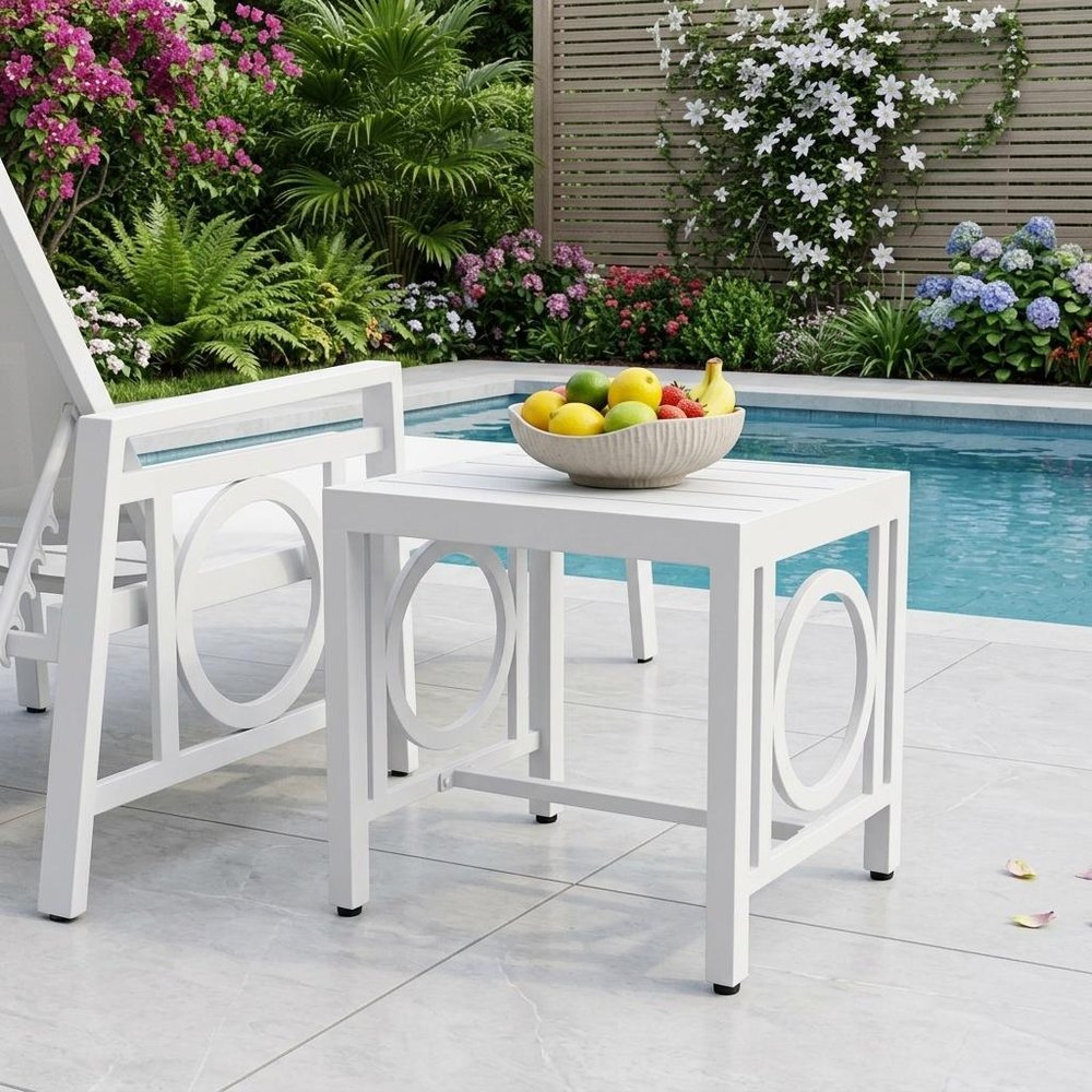White Metal Outdoor Side Table - 16-inch