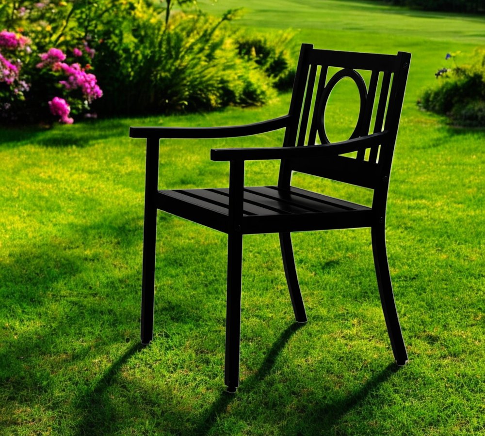 Black Steel Geo Back Outdoor Arm Chair - 24-inch