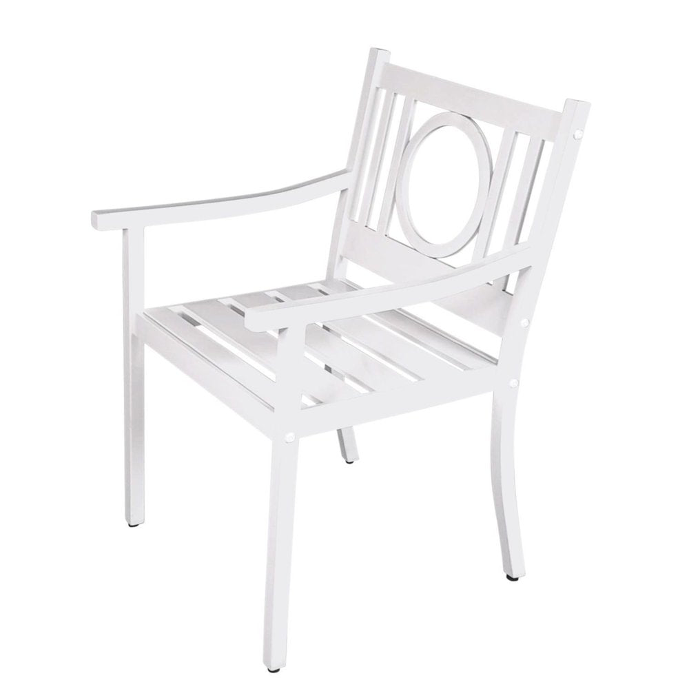 White Steel Geo Back Outdoor Arm Chair - 24-inch