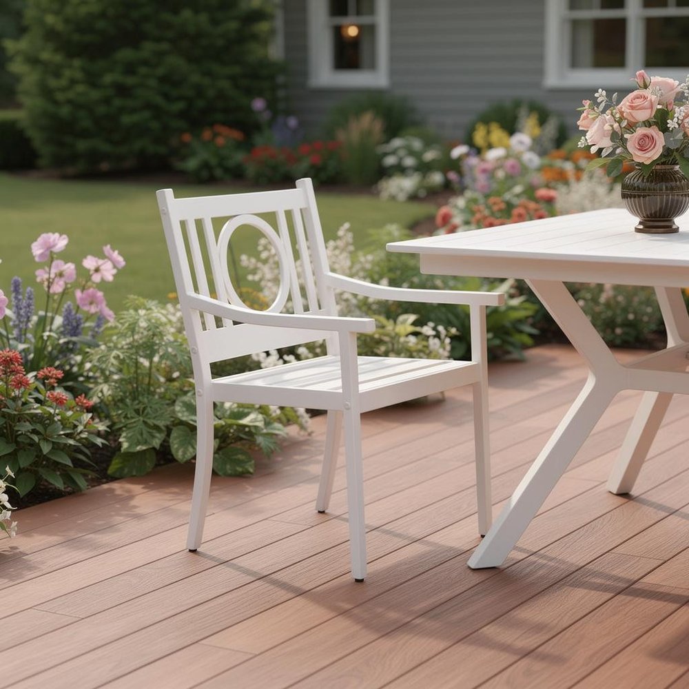 White Steel Geo Back Outdoor Arm Chair - 24-inch