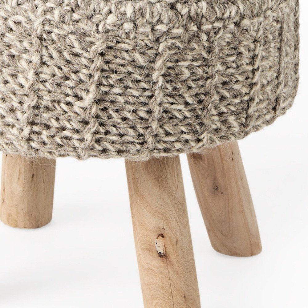 Taupe and Brown Wool Round Footstool - 19-inch