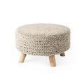 Gray and Brown Wool Round Footstool - 24-inch