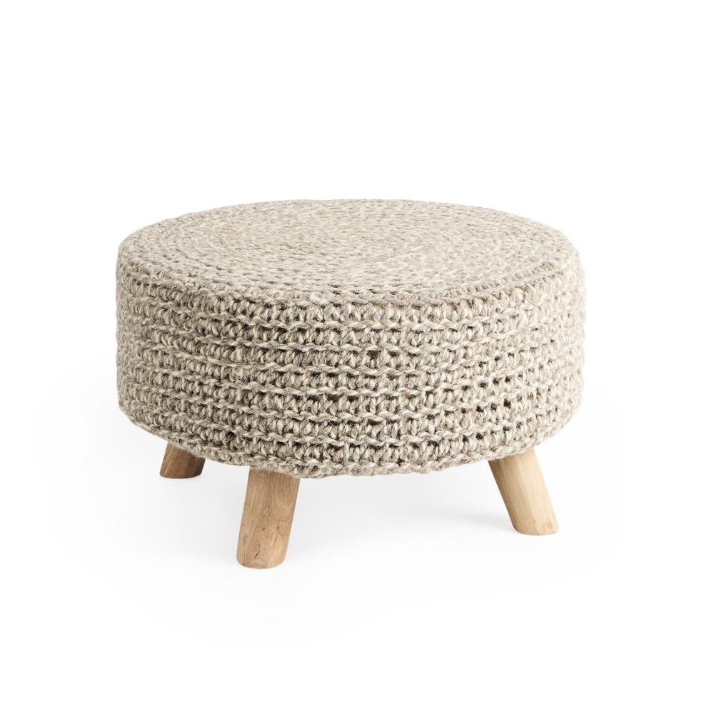 Gray and Brown Wool Round Footstool - 24-inch