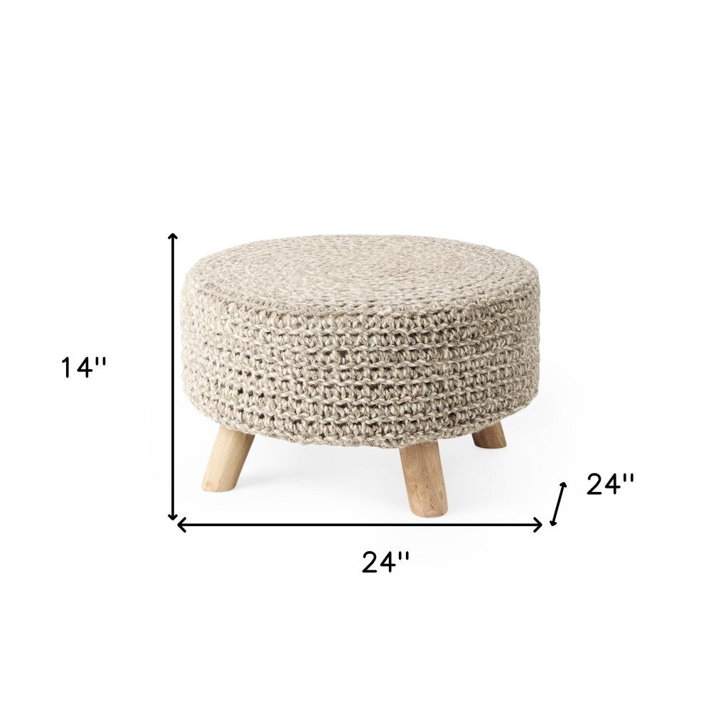 Gray and Brown Wool Round Footstool - 24-inch