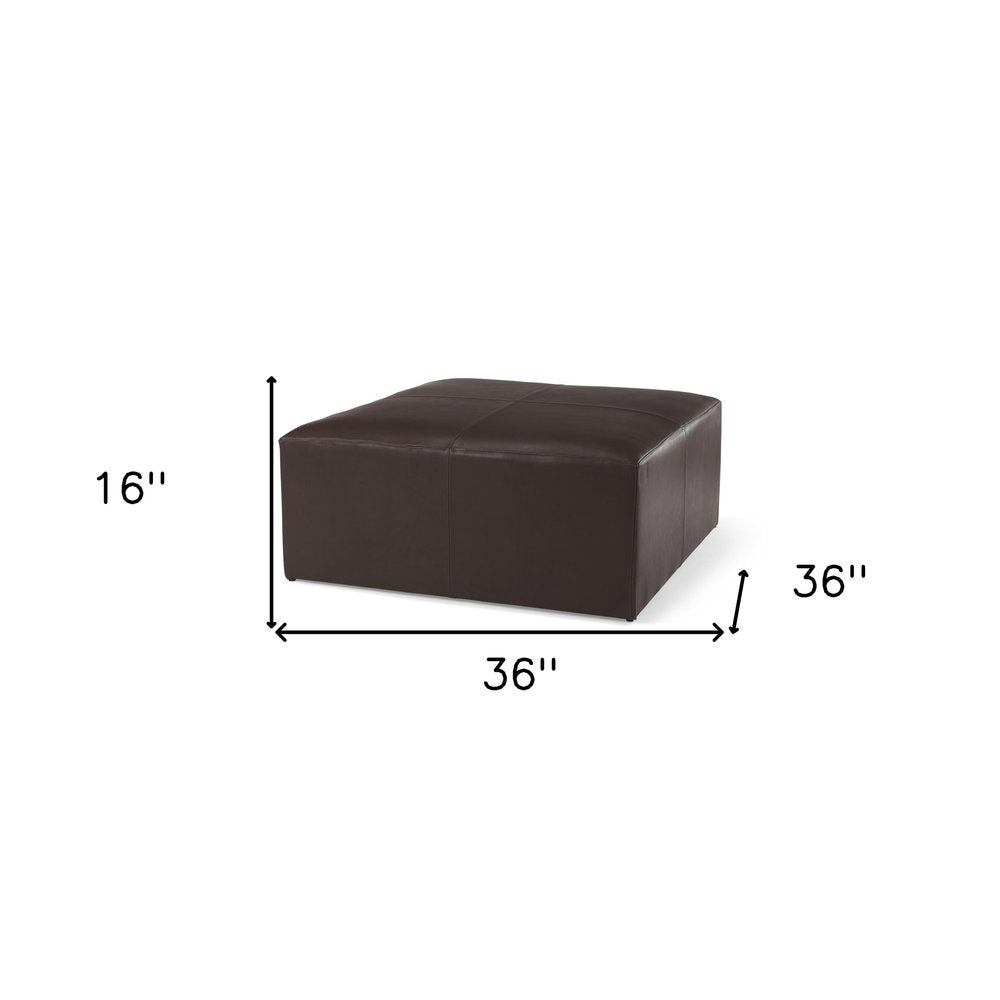 Brown Genuine Leather Cocktail Ottoman - 36-inch
