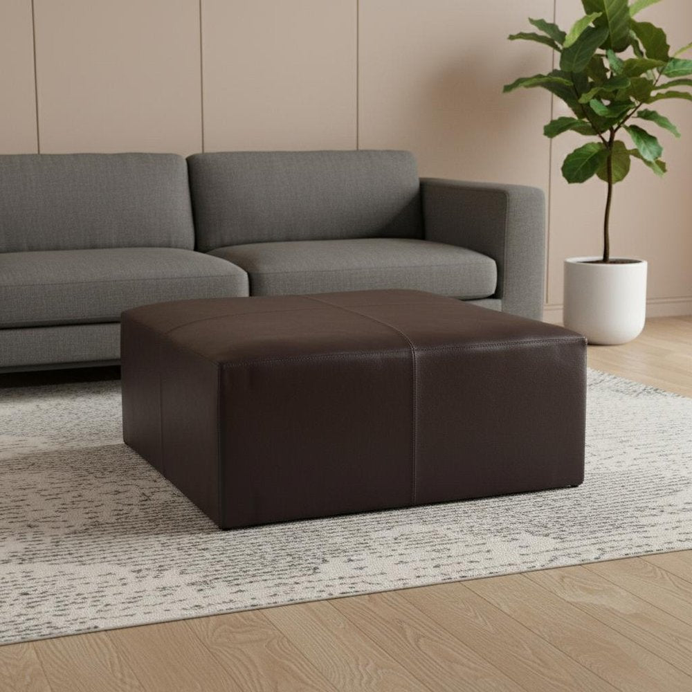 Brown Genuine Leather Cocktail Ottoman - 36-inch