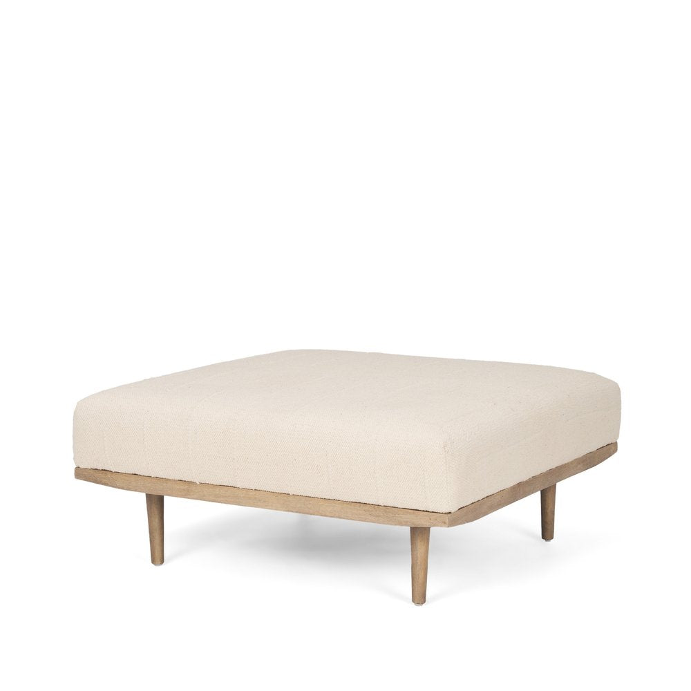 Beige and Brown Solid Wood and Fabric Ottoman - 37-inch