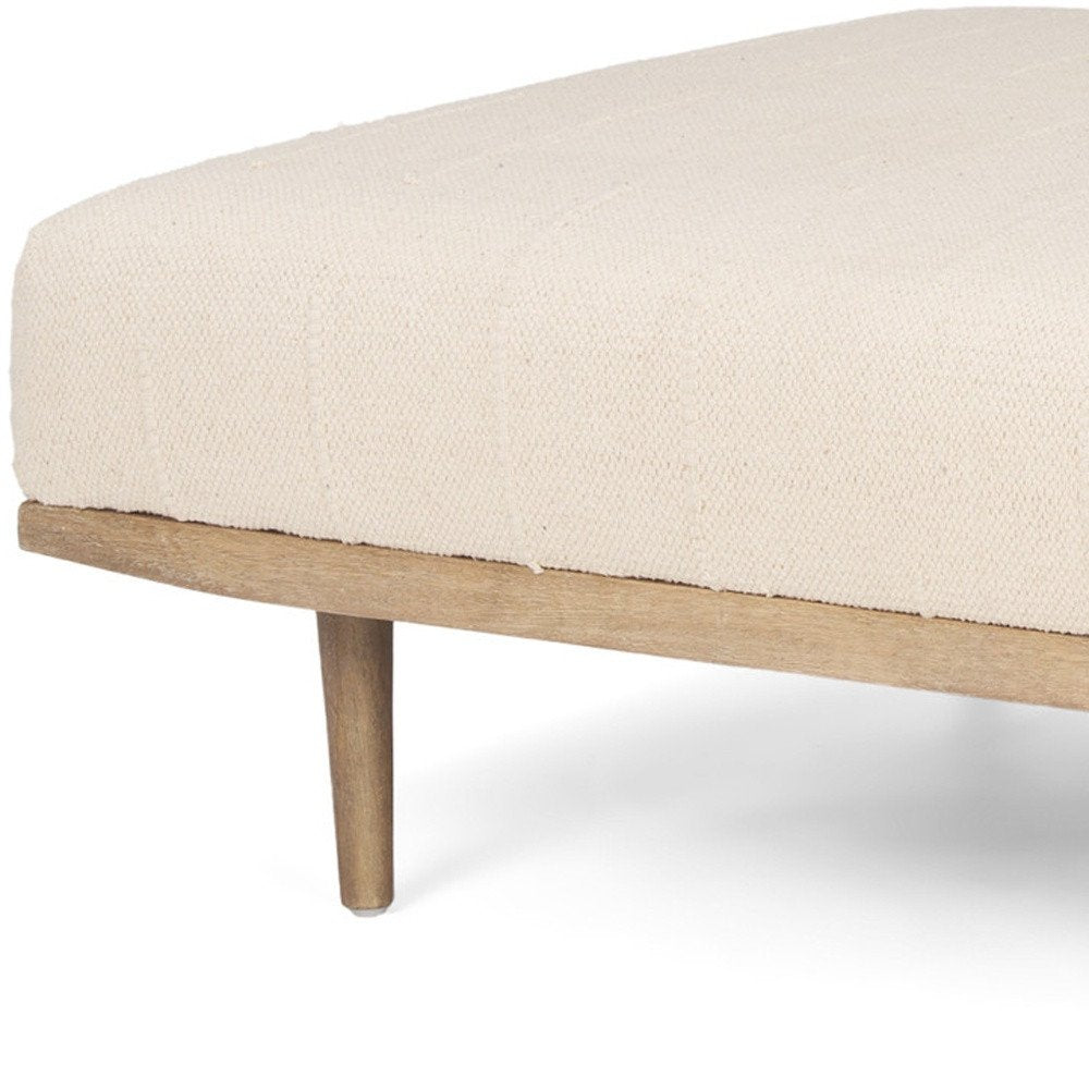 Beige and Brown Solid Wood and Fabric Ottoman - 37-inch