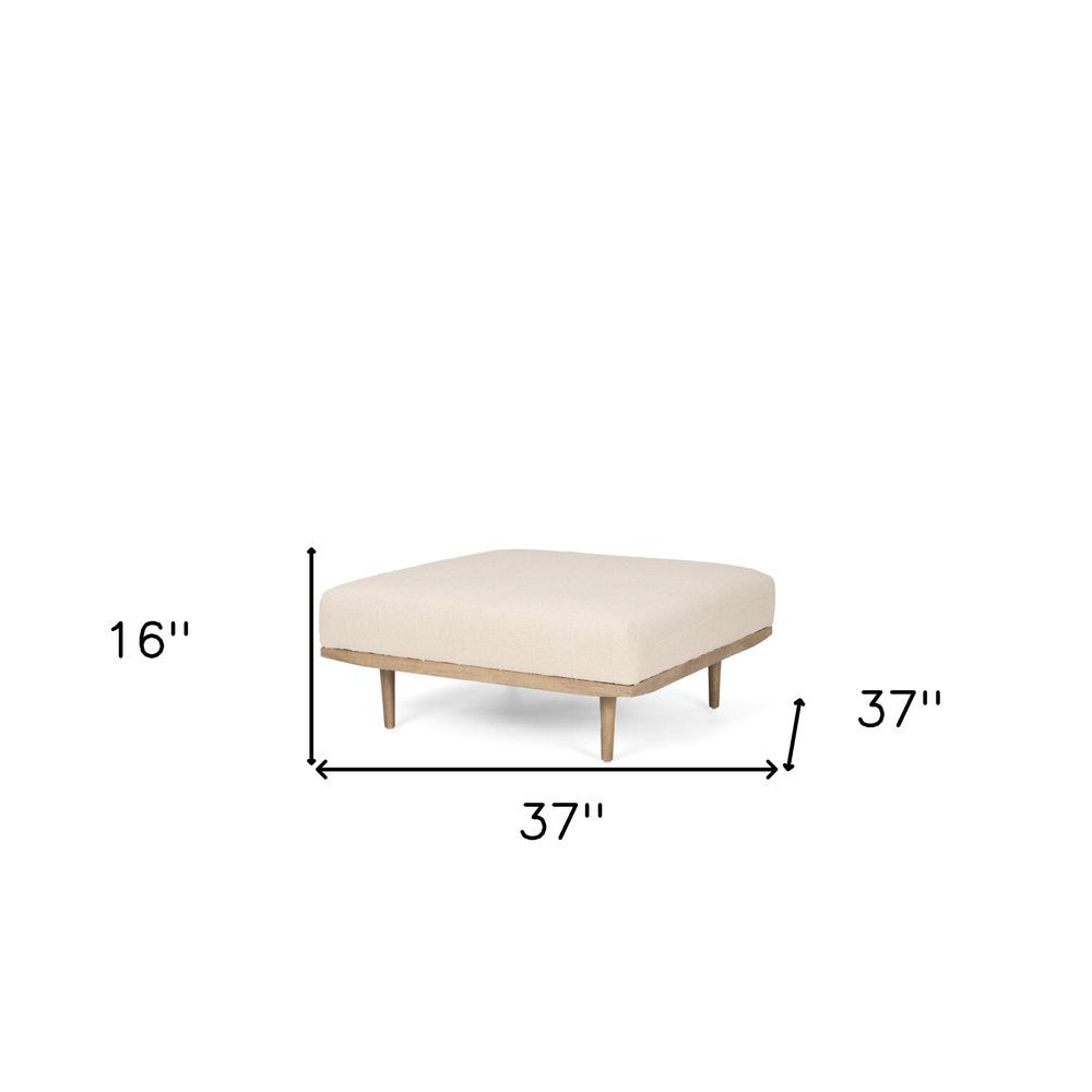 Beige and Brown Solid Wood and Fabric Ottoman - 37-inch