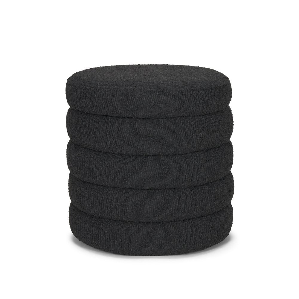 Black Boucle Round Storage Ottoman - 19-inch