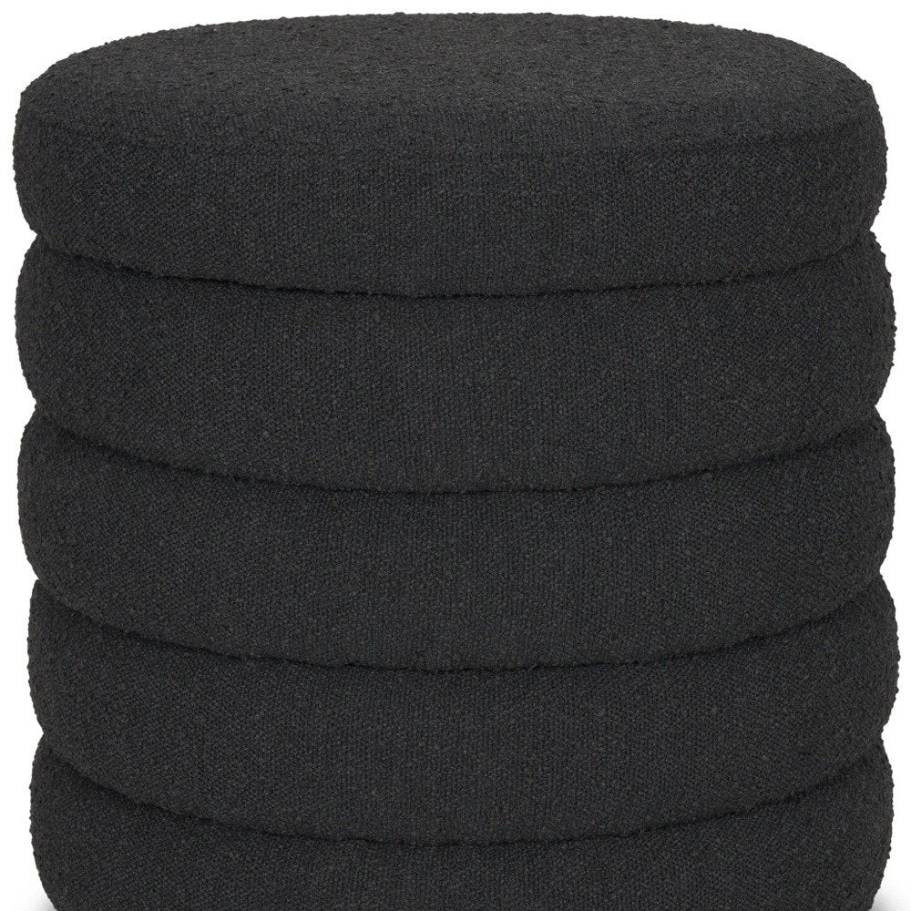 Black Boucle Round Storage Ottoman - 19-inch