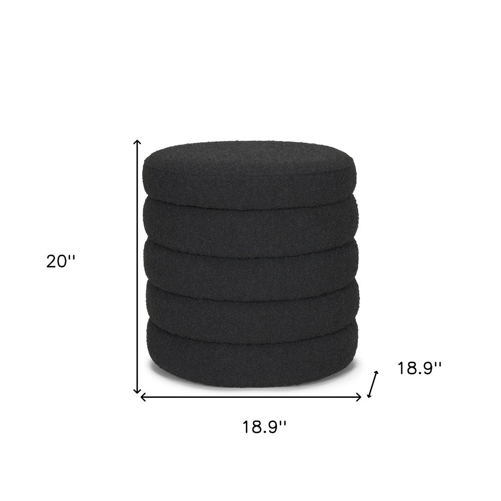 Black Boucle Round Storage Ottoman - 19-inch