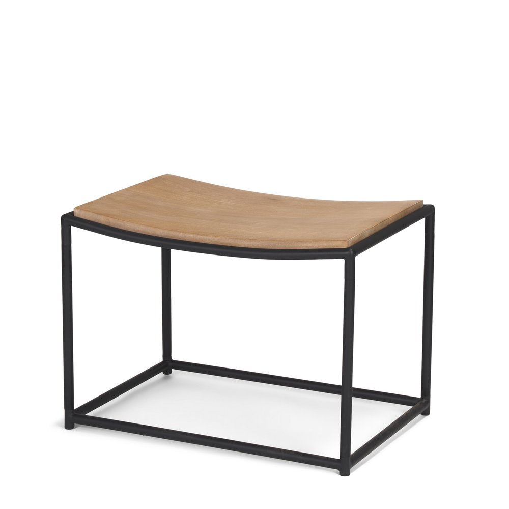 Natural and Black Solid Wood and Metal Footstool - 23-inch