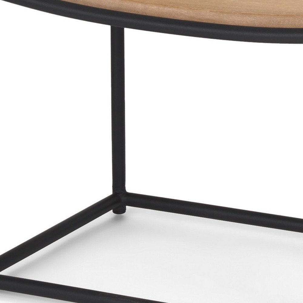 Natural and Black Solid Wood and Metal Footstool - 23-inch