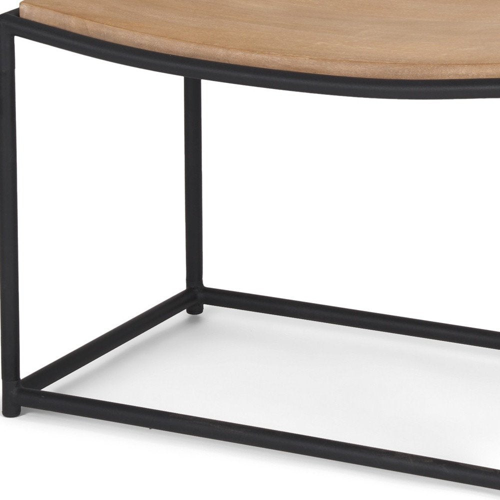 Natural and Black Solid Wood and Metal Footstool - 23-inch
