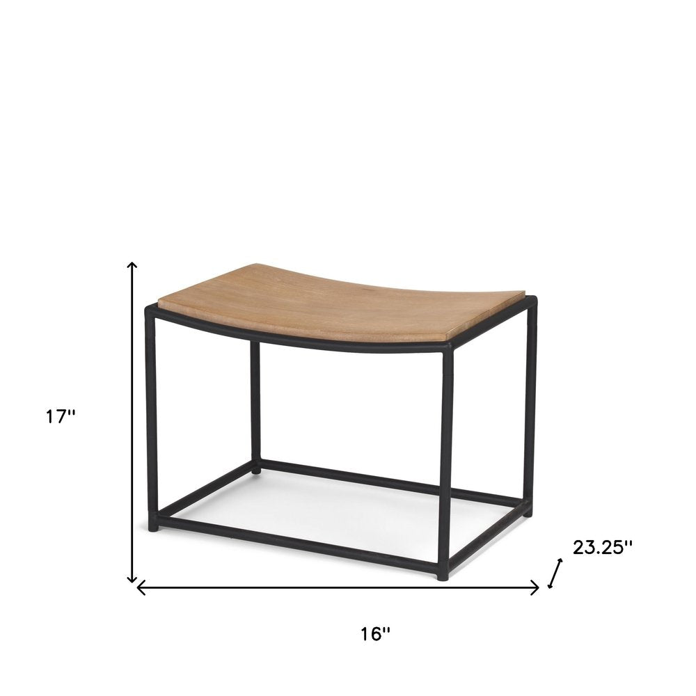 Natural and Black Solid Wood and Metal Footstool - 23-inch