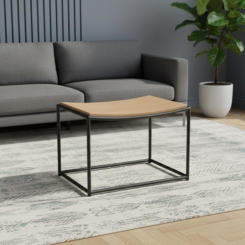 Natural and Black Solid Wood and Metal Footstool - 23-inch
