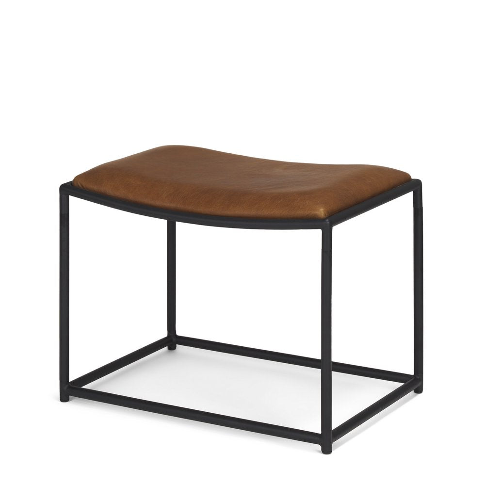 Brown and Black Metal and Genuine Leather Footstool - 23-inch
