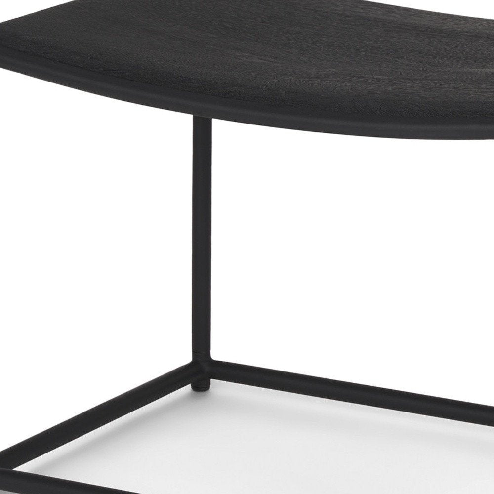 Black Solid Wood and Metal Footstool - 23-inch