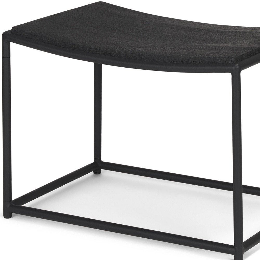 Black Solid Wood and Metal Footstool - 23-inch