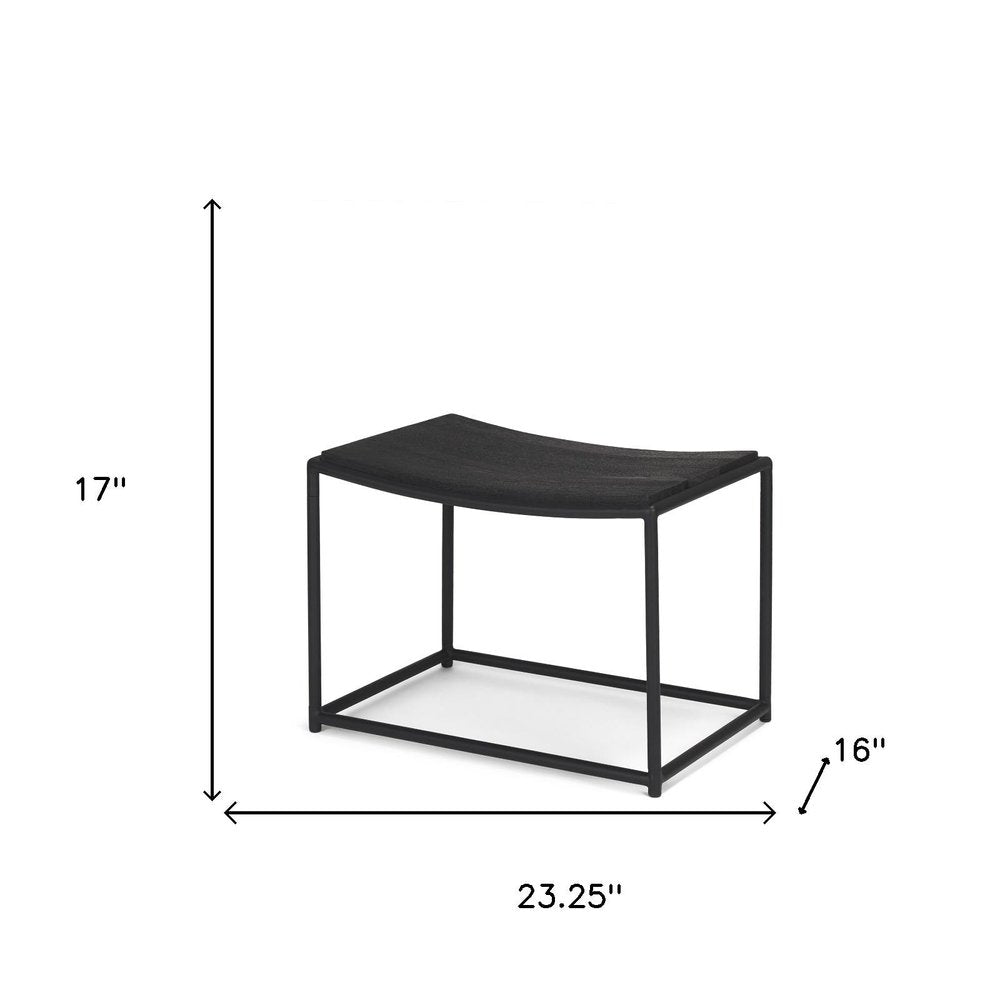 Black Solid Wood and Metal Footstool - 23-inch