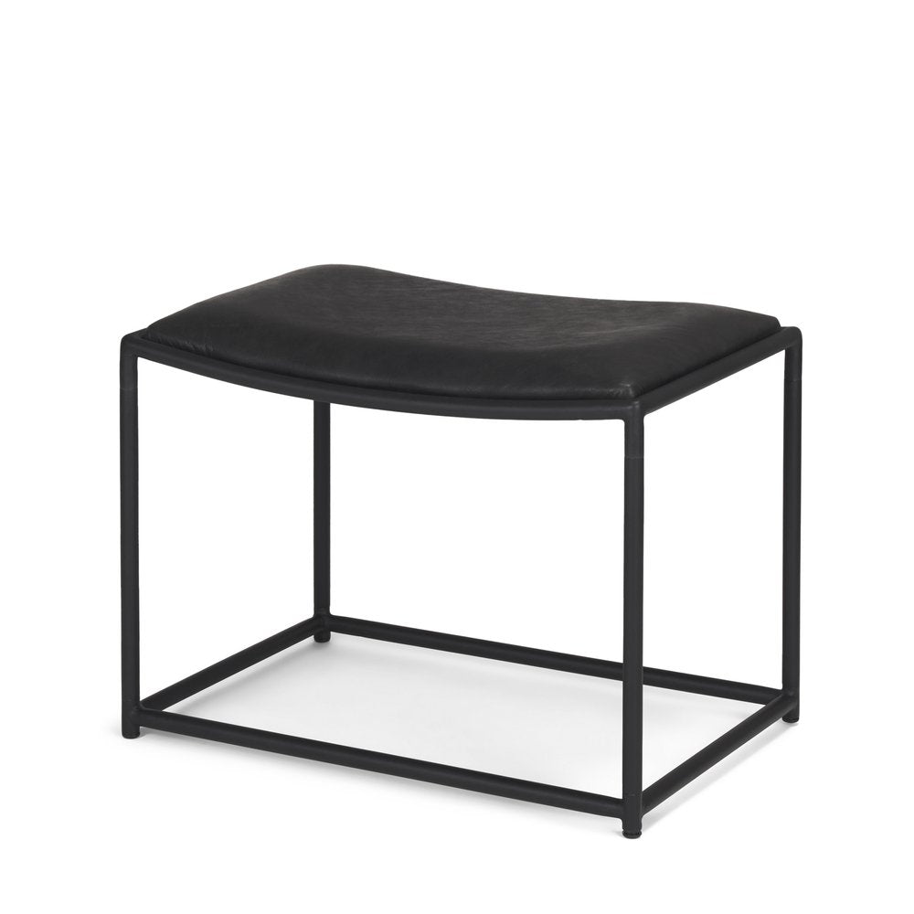 Black Metal and Genuine Leather Footstool - 23-inch